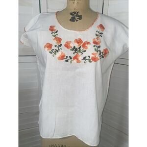Vintage Handmade 70's Flower Boho Peasant Mexican Top Embroidered Flowers O/S